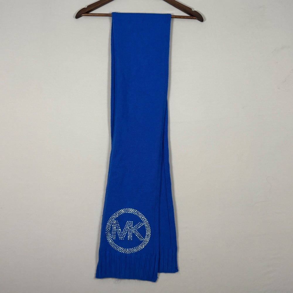 Michael Michael Kors Scarf Womens OS Cobalt Blue Like New Rhinestone MK Logo Y2K